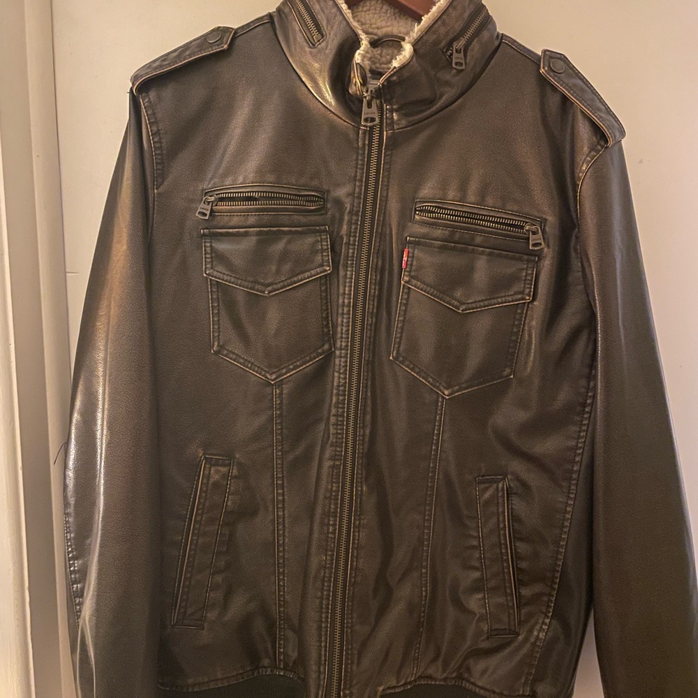 Levi's Brown Leather Jacket Shearling Lined - image 2